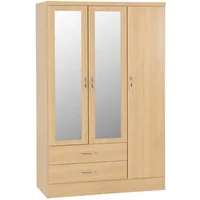 Seconique Nevada Sonoma Oak 3 Door 2 Drawer Mirrored Triple Wardrobe