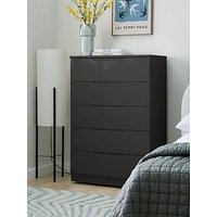 One Call Monaco Ready Assembled 5 Drawer Bedroom Chest - Dark Grey Gloss