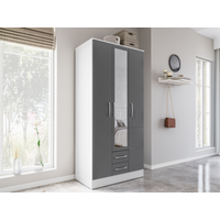 Birlea Lynx 3 Door 2 Drawer Wardrobe White and Grey Wardrobe