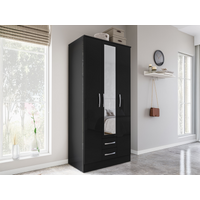 Birlea Lynx 3 Door 2 Drawer Wardrobe Black Wardrobe