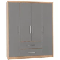 Seconique Seville Grey High Gloss and Oak 4 Door 2 Drawer Wardrobe