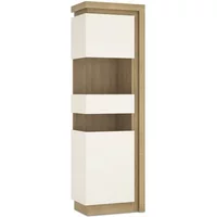 Furniture To Go Lyon White High Gloss and Riviera Oak Tall Display Cabinet LHD