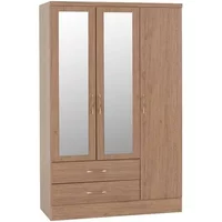 Seconique Nevada Rustic Oak 3 Door 2 Drawer Mirrored Triple Wardrobe
