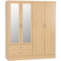 Seconique Nevada Sonoma Oak 4 Door 2 Drawer Mirrored Wardrobe