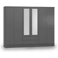 Seconique Nevada Matt Grey 6 Door 2 Drawer Mirrored Wardrobe