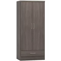Seconique Nevada Black 2 Door 1 Drawer Double Wardrobe