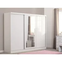 Seconique Nevada White High Gloss Sliding Mirrored Triple Wardrobe