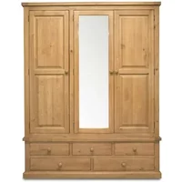 Archers Langdale 3 Door 5 Drawer Pine Wooden Large Triple Mirrored Wardrobe Part Assembled