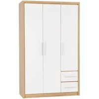 Seconique Seville White High Gloss and Oak 3 Door 2 Drawer Wardrobe