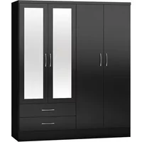 Seconique Nevada Black High Gloss 4 Door 2 Drawer Mirrored Wardrobe