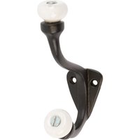 30mm x 105mm White Ceramic Ball Black Hat & Coat Hook