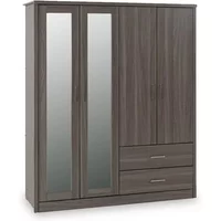 Seconique Lisbon Black Wood Grain 4 Door 2 Drawer Mirrored Wardrobe