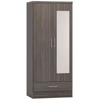 Seconique Nevada Black 2 Door 1 Drawer Mirrored Wardrobe