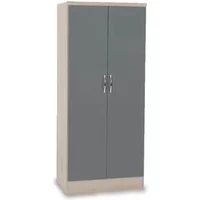 Seconique Nevada Grey Gloss and Oak 2 Door Double Wardrobe