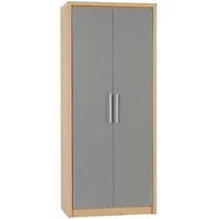 Seconique Seville Grey High Gloss and Oak 2 Door Double Wardrobe