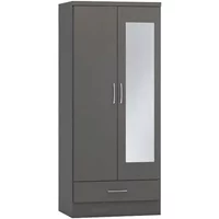 Seconique Nevada Matt Grey 2 Door 1 Drawer Mirrored Wardrobe