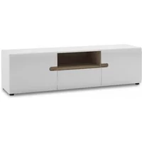 Furniture To Go Chelsea White High Gloss and Oak Wide TV Cabinet Opening