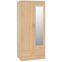 Seconique Nevada Sonoma Oak 2 Door 1 Drawer Mirrored Wardrobe