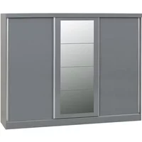 Seconique Nevada Grey High Gloss Sliding Mirrored Triple Wardrobe