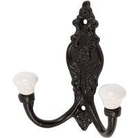 100mm x 115mm Black Ornate Double White Ceramic Coat Hook