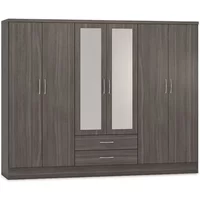 Seconique Nevada Black 6 Door 2 Drawer Mirrored Wardrobe