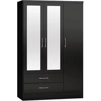 Seconique Nevada Black High Gloss 3 Door 2 Drawer Mirrored Wardrobe