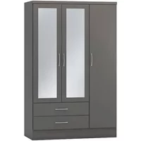 Seconique Nevada Matt Grey 3 Door 2 Drawer Mirrored Wardrobe
