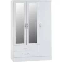 Seconique Nevada White High Gloss 3 Door 2 Drawer Mirrored Wardrobe