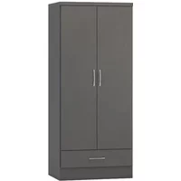 Seconique Nevada Matt Grey 2 Door 1 Drawer Double Wardrobe