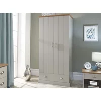 GFW Kendal Light Grey and Oak 2 Door 1 Drawer Wardrobe