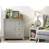 GFW Lancaster Grey and Oak 1 Door 3 Drawer Multi Storage Unit