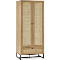 Julian Bowen Padstow Rattan and Oak 2 Door 1 Drawer Wardrobe