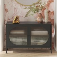 Lakes Metal Storage Cabinet Wide 2 Fluted Glass Doors In Black