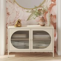 Lakes Metal Storage Cabinet Wide 2 Fluted Glass Doors In Parchment