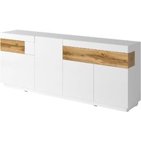 Sevilla White Gloss Sideboard With 3 Doors In Wotan Oak