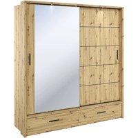 Allen Wooden Wardrobe 2 Sliding Doors In Artisan Oak With LED