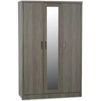 Seconique Lisbon Black Wood Grain Effect 3 Door 1 Mirror Triple Wardrobe