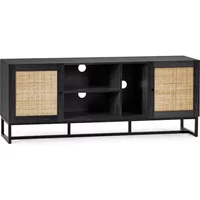 Julian Bowen Padstow Black and Rattan 2 Door TV Cabinet