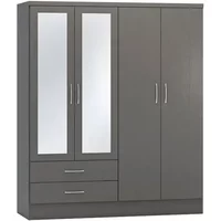 Seconique Nevada Matt Grey 4 Door 2 Drawer Mirrored Wardrobe