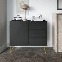 Hamden Wooden Sideboard With 1 Door 3 Drawers In Black