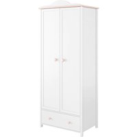 Lenoir Kids Wooden Wardrobe With 2 Doors 1 Drawer In Matt White