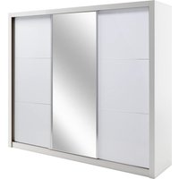 Senoia Mirrored High Gloss Wardrobe 3 Doors Wide White With LED