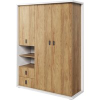 Minot Kids Wooden Wardrobe With 3 Doors In Natural Hickory Oak