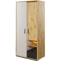 Quincy Kids Wooden Wardrobe With 2 Doors In Artisan Oak And LED