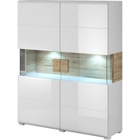 Torino High Gloss Highboard With 2 Doors In White Oak And LED