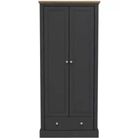 LPD Devon 2 Door 1 Drawer Charcoal and Oak Double Wardrobe