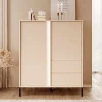 Davis Wooden Highboard 2 Doors 2 Drawers In Beige With LED