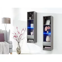 GFW Galicia Grey Set of Two Tall Shelf Units with LED Lighting