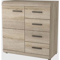 Lecco Wooden Highboard With 1 Door 4 Drawers In Sonoma Oak