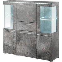 Izola Wooden Sideboard With 5 Doors In Slate Grey And LED